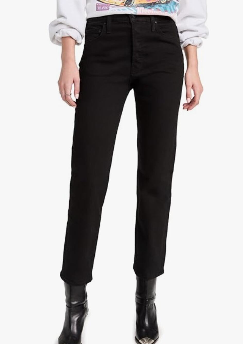 MOTHER JEANS WOMENS 24 TOMCAT STRAIGHT ANKLE STRETCH LASTING IMPRESSION BLACK - Picture 1 of 14